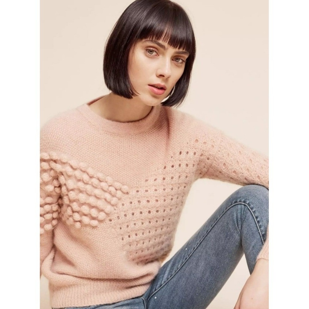 Intropia XS Pullover Sweater Minot Textured Wool Open Knit Unique‎ Cottage Core